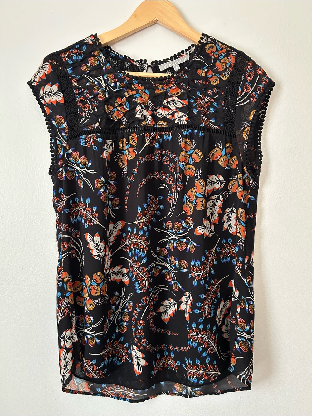 Daniel Rainn Black Floral Crochet Lace Boho Blouse Top